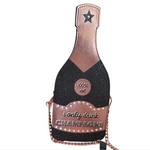 Skinny Dip Black & Rose Gold Sparkle Champagne Crossbody Purse With Pearl Studs
